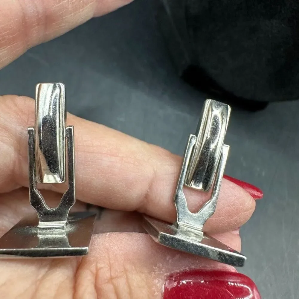 Pioneer Silver Cufflinks Pearl Tuxedo Studs Rectangle Formal Wedding Vintage